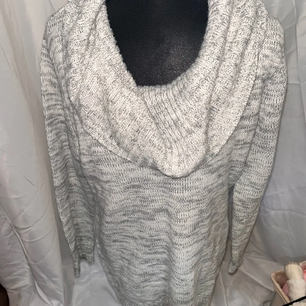 AB Studio Light Gray Cowl Neck Sweater Dress Sz L